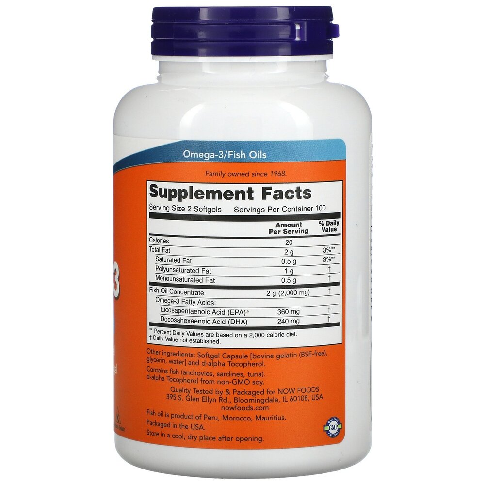 NOW Omega-3 / Омега 3 рибено масло 1000mg 200 capsules