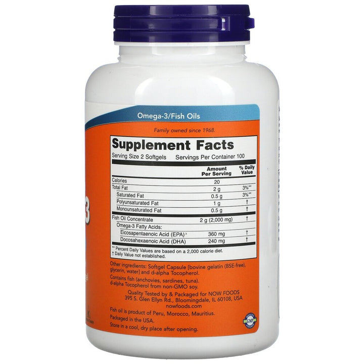 NOW Omega-3 / Омега 3 рибено масло 1000mg 200 capsules