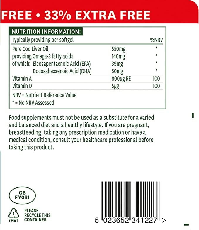 Масло от черен дроб на треска (Cod Liver Oil) 550mg 120 softgels