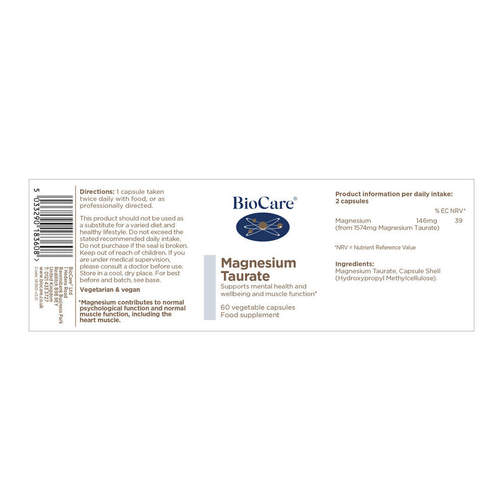Магнезий таурат / BioCare Magnesium Taurate 60 Vcaps