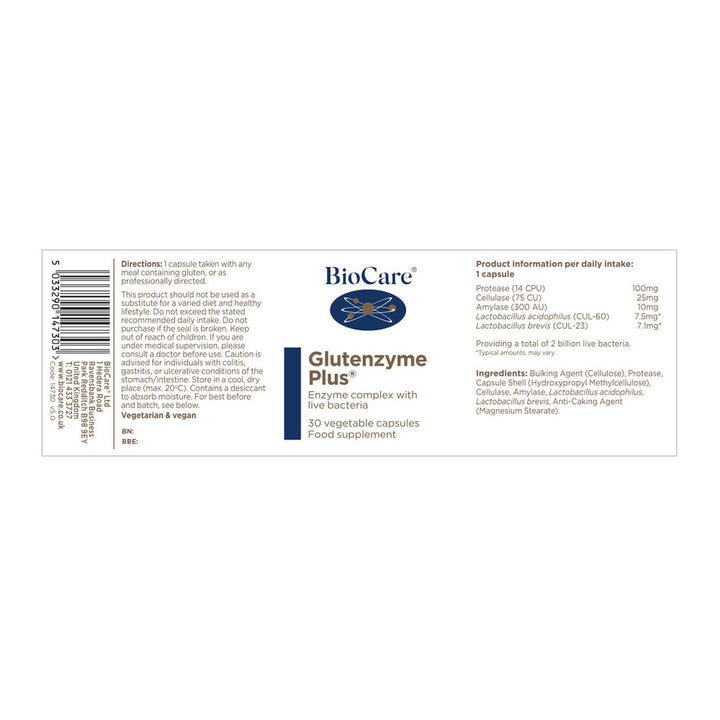 Глутен храносмилателни ензими с пробиотик / BioCare Glutenzyme Plus 30 Vcaps