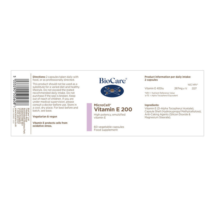 Емулгиран Витамин Е / BioCare MicroCell Vitamin E 200iu 60 Vcaps
