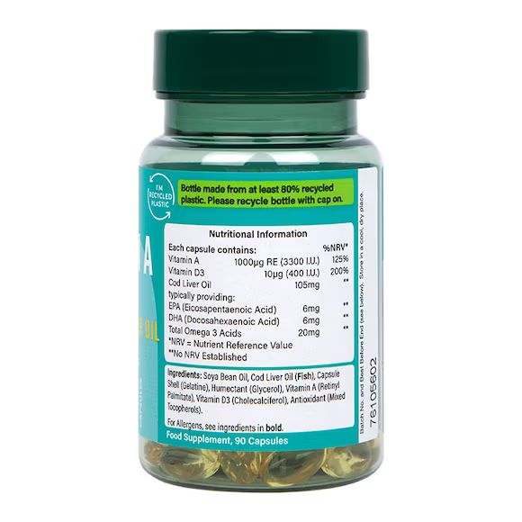 Витамин А и D с рибено масло (Vitamin A + Vit D &amp; Cod Liver Oil) 3300 I.U. 90 капсули