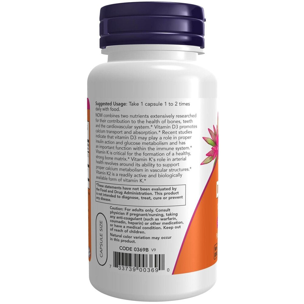 Витамин Д3 + К2 / NOW Vitamin D3 + K2 120 Vcaps