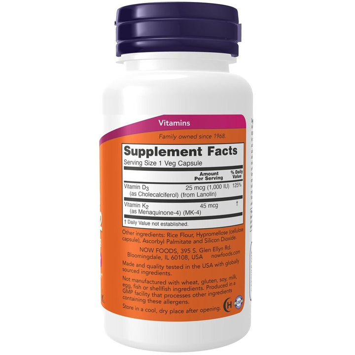 Витамин Д3 + К2 / NOW Vitamin D3 + K2 120 Vcaps