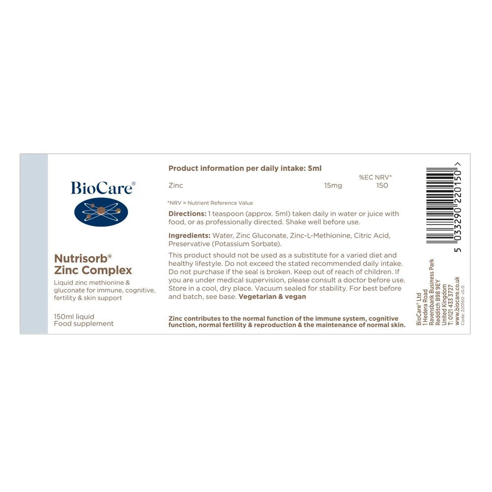 Цинк комплекс / BioCare Nutrisorb Liquid Zinc Complex 150ml
