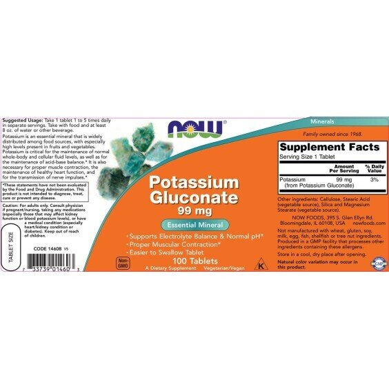 Калий / Potassium Gluconate 99mg 100 tablets