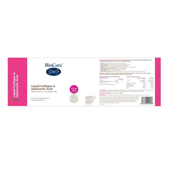 Колаген с хиалуронова киселина / BioCare Liquid Collagen &amp; Hyaluronic Acid 14 х 15 ml