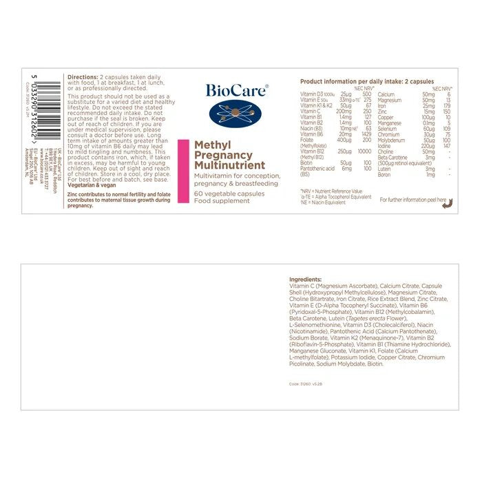 Метилиран мултинутриент за Бременни / BioCare Methyl Pregnancy Multinutrient 60 Vcaps