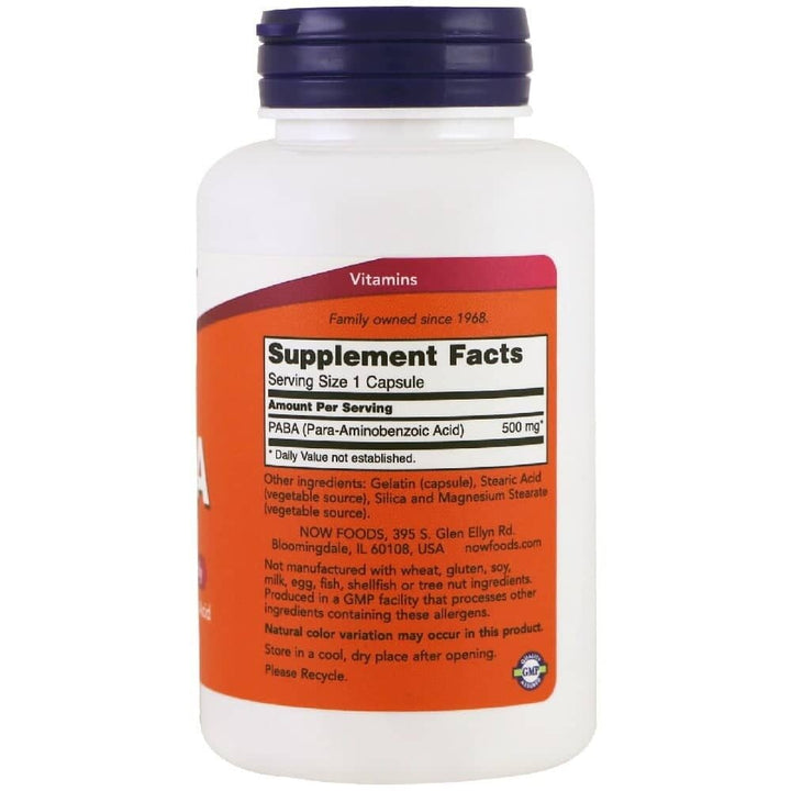 NOW PABA / Пара-Аминобензоена киселина 500 mg 100 capsules