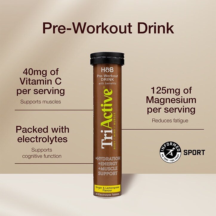 TriActive Pre-Workout Electrolyte Effervescent Ginger &amp; Lemongrass 20 Tablets