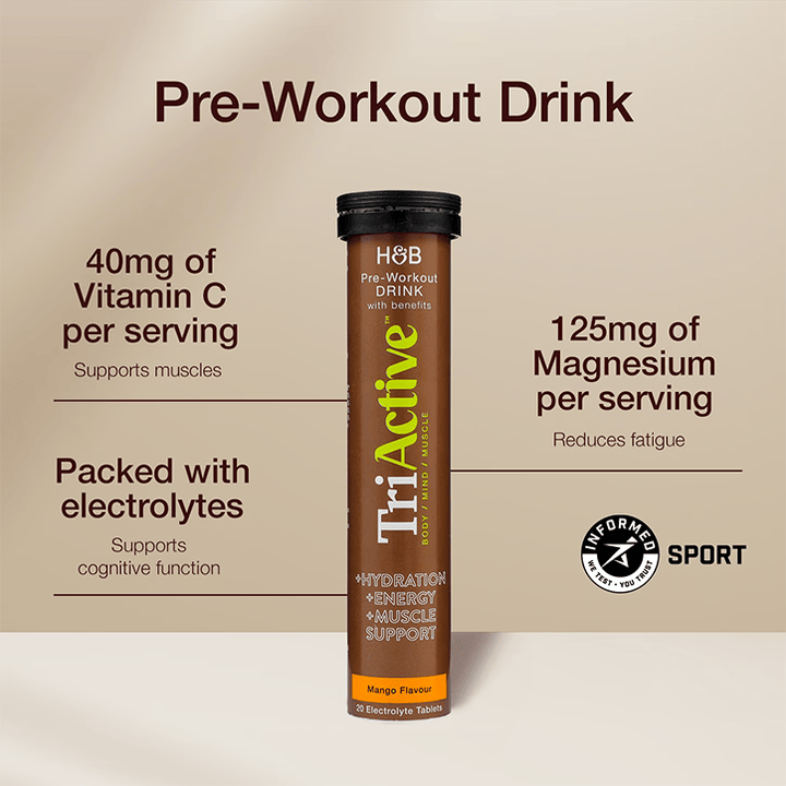 TriActive Pre-Workout Electrolytes / Ефервесцентни Електролити за преди Тренировка Манго  20 tablets
