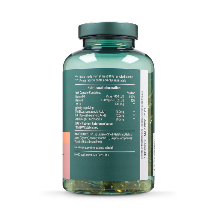 Омега 3 Рибено масло + Витамин Д3 / Omega 3 Fish Oil + D3 1200mg 120 capsules